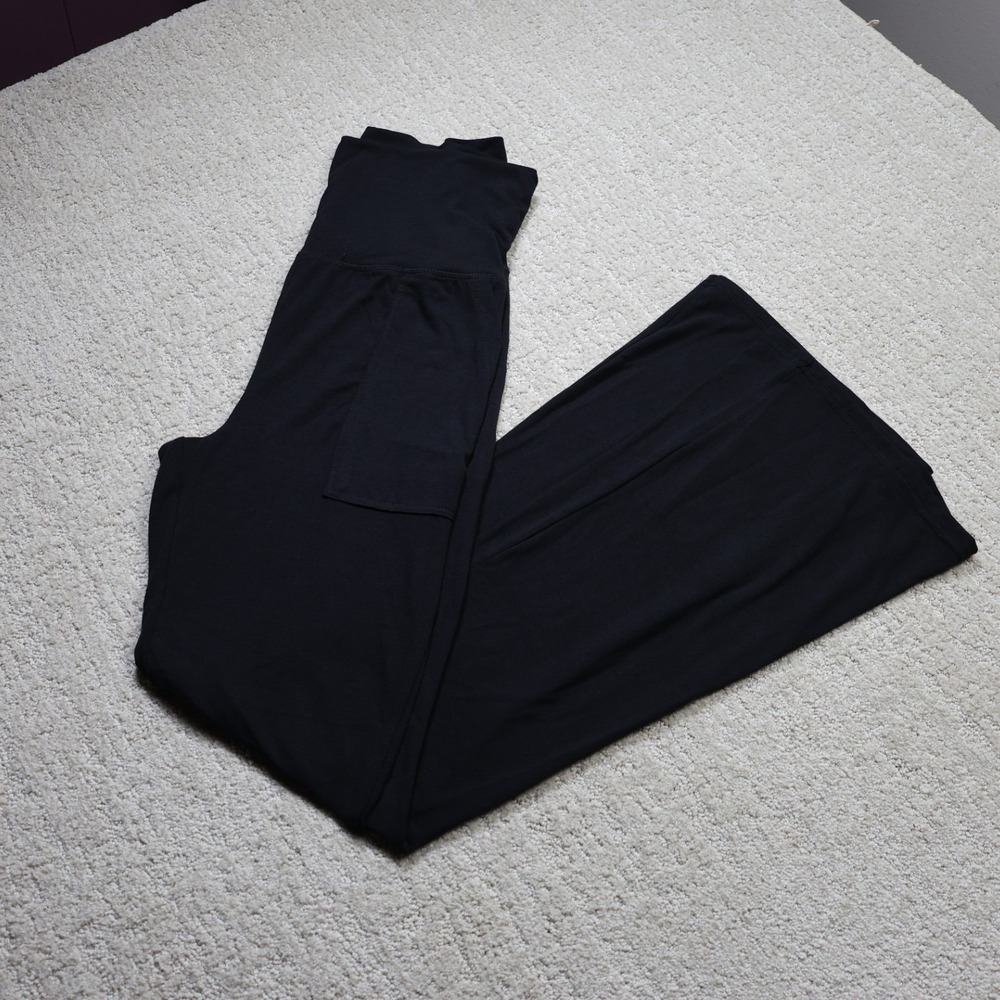 A New Day Womens Black High Rise Wide Leg Lounge Pants Large Pockets
